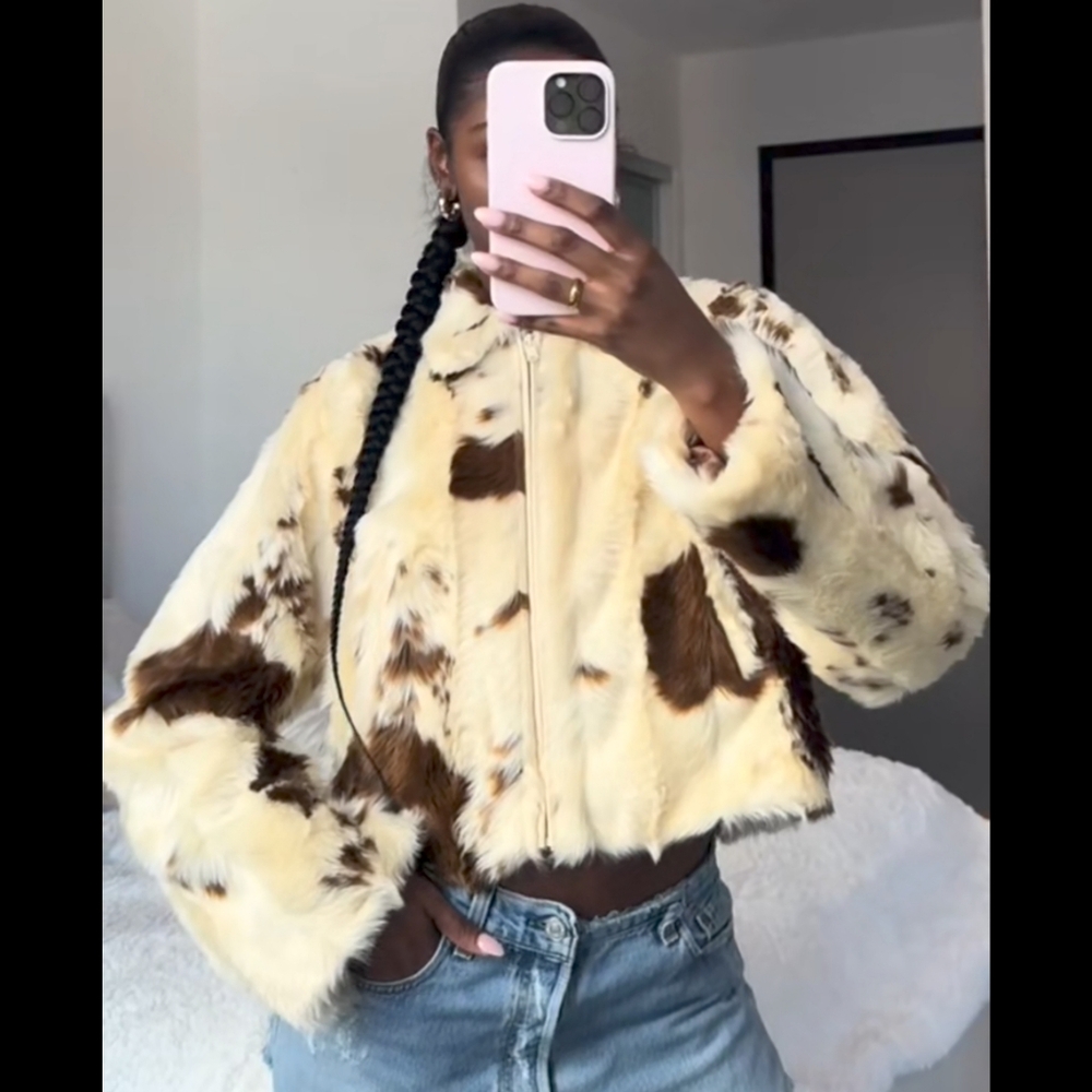 Women Casual Faux Fur Lapel Jacket Fashion Cow Print Autumn Winter - Picture 6 of 10